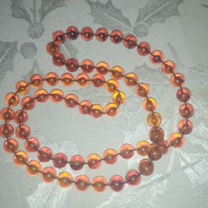 VINTAGE 14" Amber-Colored Geometrically Shaped Round Beaded Necklace